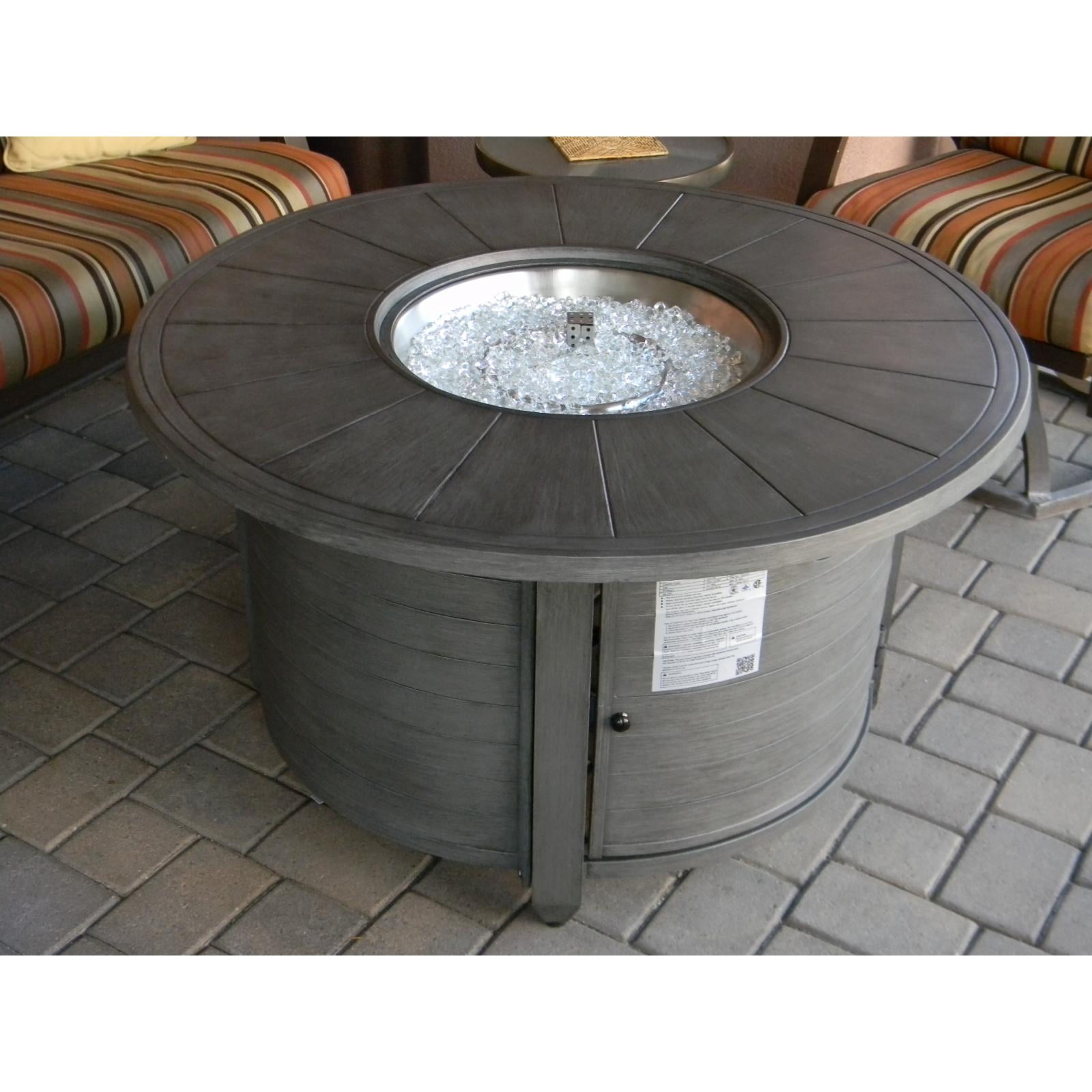 AZ Patio Heaters Cast Aluminum Round Fire Pit in Brushed Wood Finish