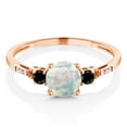 thumbnail image 3 of Gem Stone King 10K Rose Gold White Simulated Opal Black Diamond and White Diamond Accent 3-Stone Engagement Ring for Women | 0.47 Cttw | Wedding Engagement Anniversary Promise Ring | Size 7, 3 of 6