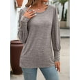 thumbnail image 4 of Women'S Puff Short Long Sleeve Tops Crewneck Loose Casual Blouse Shirts with Button Details Shallow Khaki S, 4 of 7