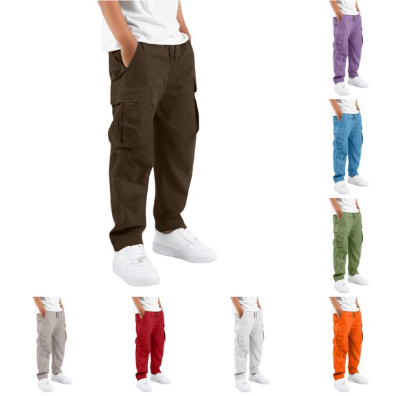 WERYOUNG Kids Cargo Pants With Pockets Elastic Waist Wide Leg Trousers Boys Girls Back To School Pants 5-6 Years