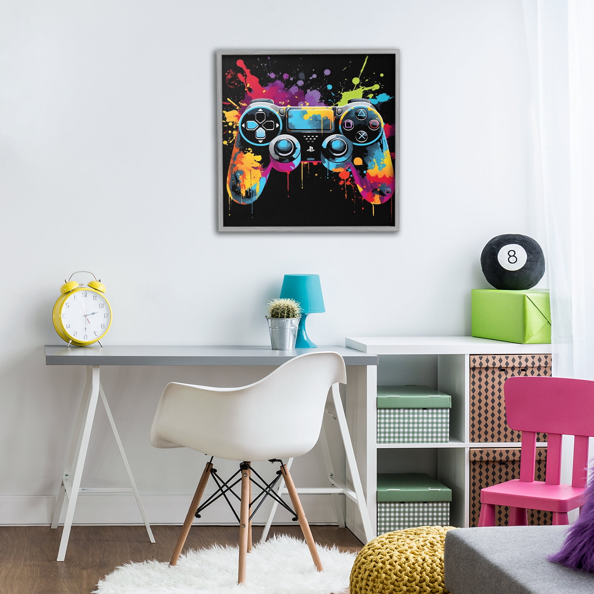Stupell Industries Paint Splash Game Controller Gray Framed Giclee Art, design by Creative Studio