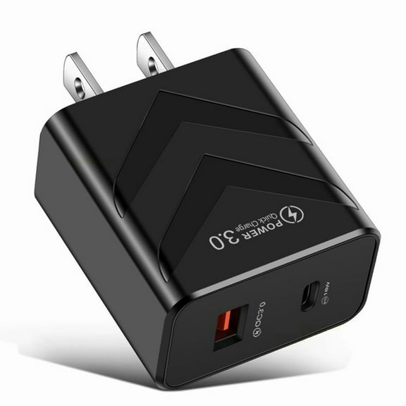 USB C Wall Charger, USB Type C Fast Power Charging Block Dual Port USB A & USB C Plug Adapter Compatible with iPhone, iPad, Samsung Galaxy, LG, Google Pixel, Moto, USB-C Port (Black)