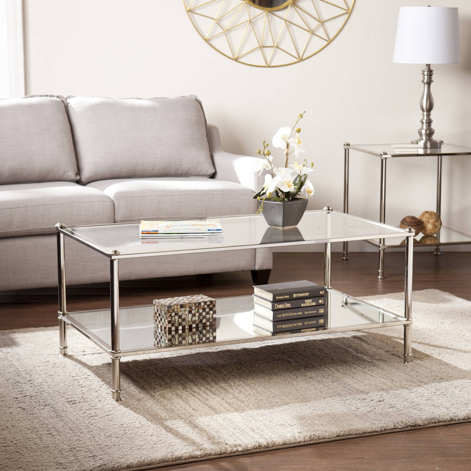 Details about   Coaster Modern Rectangular Coffee Table With Mirrored Shelf Chrome 720338 