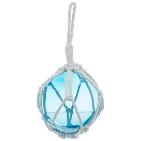 Orange Hand Blown Glass Art Light Blue Japanese Glass Ball Fishing Float with Brown Netting Decoration 3