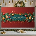 thumbnail image 6 of Red Background Christmas Banner Green Pine Branches New Year Banner Gingerbread Man Star Ornaments Holiday Banner for Christmas Party New Year Celebration Home Decoration, 6 of 9