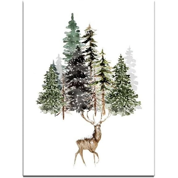 Winter Forest posters Christmas Canvas Print Wall Art Christmas Decor Snowy Winter Landscape Evergreen Trees Watercolor Rustic Farmhouse Decor 12x16 Unframed