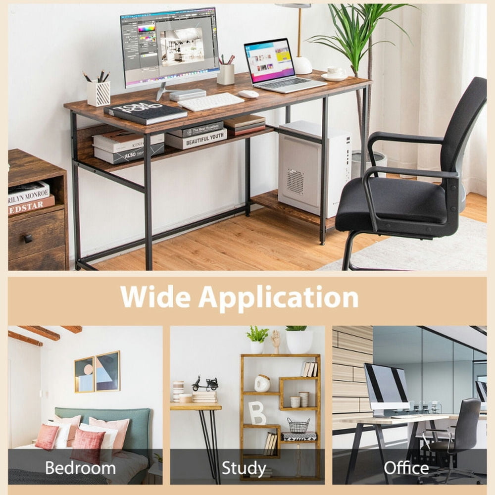 Demi Bonn 55" Computer Desk with Power Outlets and USB Ports for Home and Office Study Writing Table, Brown