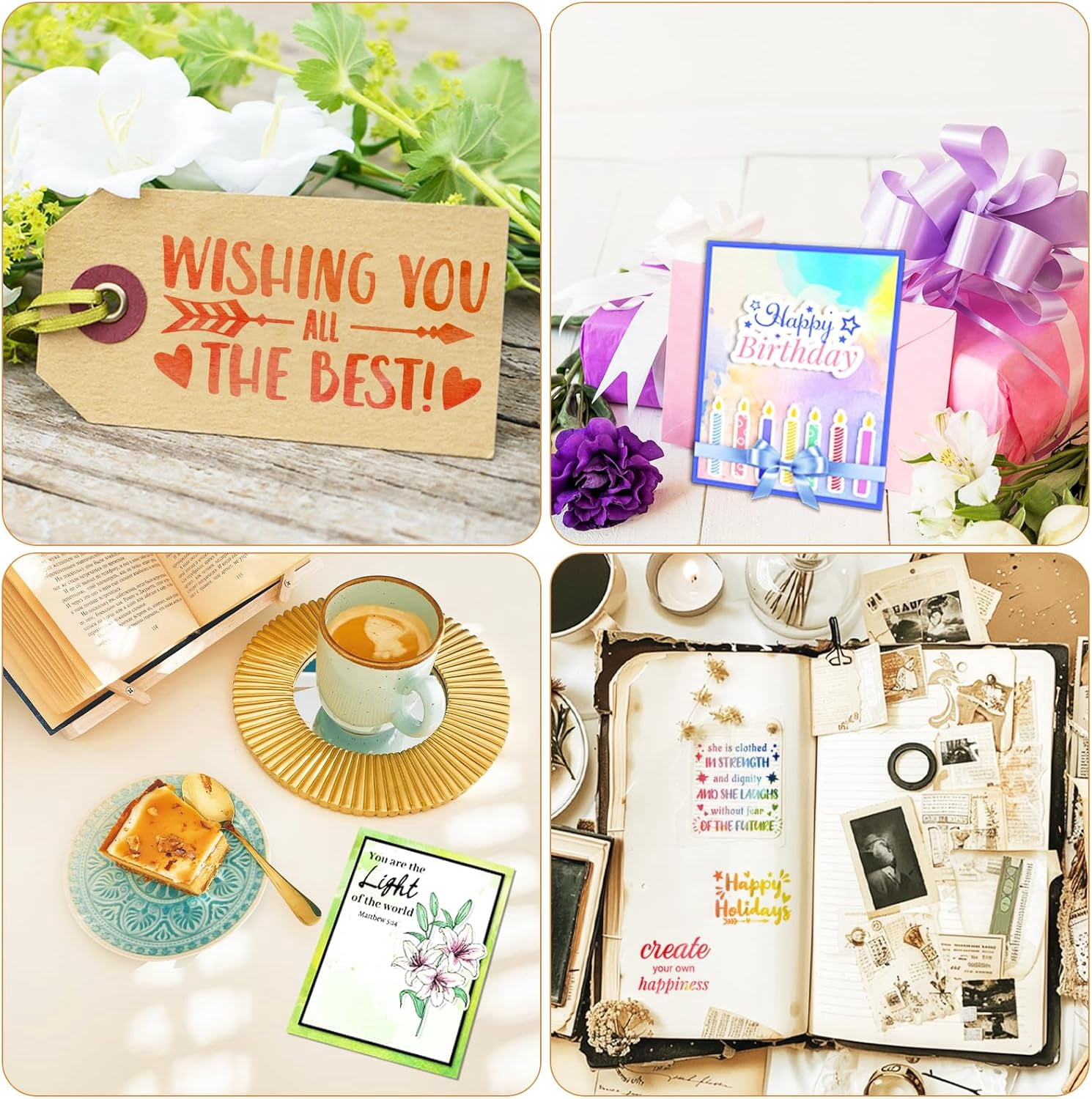 6 Sheets Words Clear Stamps for Card Making 20 Craft Ink Pad 6 Acrylic Stamp Block Tools with Grid Lines Transparent Silicone Stamp with Bible Verse Happy Birthday Stamps Craft Supplies