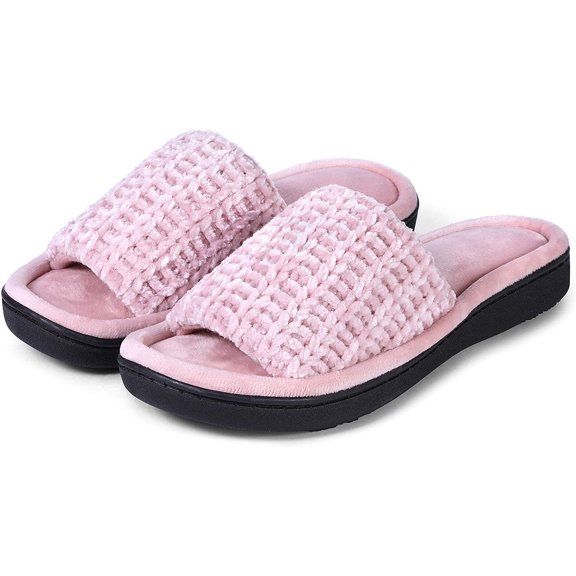 Roxoni Womens Soft Open Toe Slide Slippers, Indoor Outdoor Rubber Sole Pink