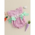 thumbnail image 5 of Baby Toddler Girls Rompers Easter Clothes 3 6 12 18 24 Months Rabbit Embroidery Plaid Fly Sleeve Summer Bodysuits Jumpsuits, 5 of 9