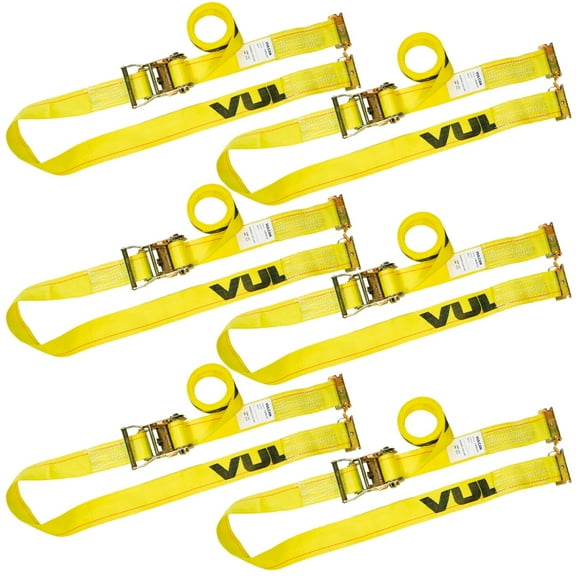 VULCAN Logistic Strap For E Track - Ratchet Style - 12 foot - 6 Pack - Classic Yellow - 1333 Lbs SWL