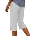 thumbnail image 4 of Women's Summer High Waisted Capris Loose Wide Leg Cotton Split Hem Casual Bermuda Shorts with Pockets for Daily Travel White XL, 4 of 5