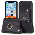 thumbnail image 4 of Wallet Case for iPhone X / XS, Ring Holder Kickstand Retro Premium Leather Credit Card Holder [ RFID Blocking ] Case with Wrist Strap Back Magnetic Clasp Flip For iPhone X / XS, Black, 4 of 14