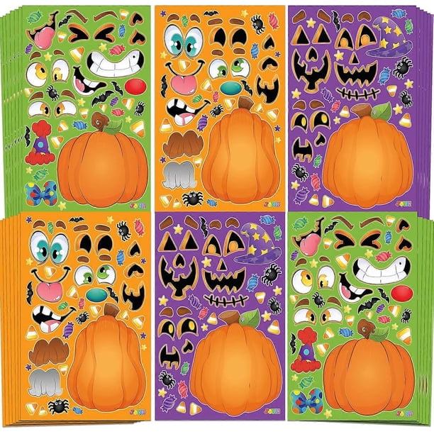 36 PCS Halloween Make-a-face Sticker Sheets Make Your Own Characters Mix and Match Sticker Sheets with 3 Different Facial Expression Kids Party Favor