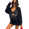 thumbnail image 3 of Minnieouse Sudadera con capucha y cremallera para mujer, jersey de manga larga de acrílico para invierno, suéter deportivo informal liso a la Prendas para la parte del cuerpo Negro METRO, 3 of 6