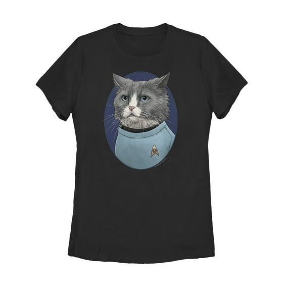 Women's Star Trek Doctor McCoy Cat Portrait Graphic Tee Black Large