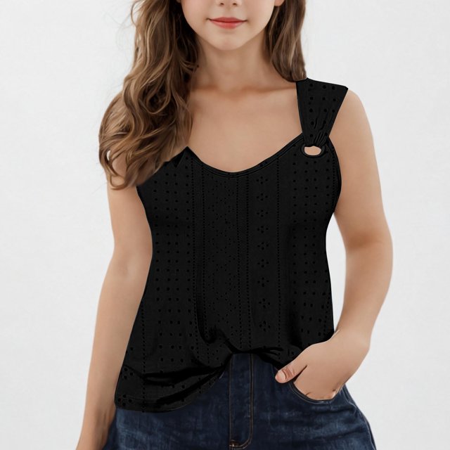 Soki Round Neck Tanks Kids Girls Solid Color Casual Solid Color Sleeveless Strap Tops