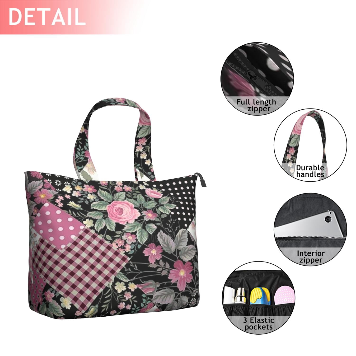 Pioneer Flower Floral Print Pattern Travel Tote Bags for Women Carry On,Large Weekender Bags for Women Travel,Multi Functional Duffle Bag for Work,Shopping,Sports