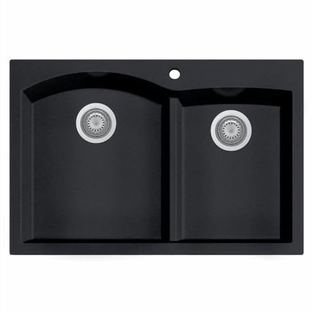 Alfi Brand Ab3320Di-Bla Black 33"" Double Bowl Drop In Granite Composite Kitchen Sink