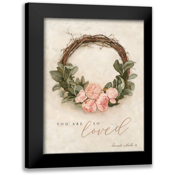 Mohr, Bonnie 12x14 Black Modern Framed Museum Art Print Titled - You Are So Loved Peony Wreath