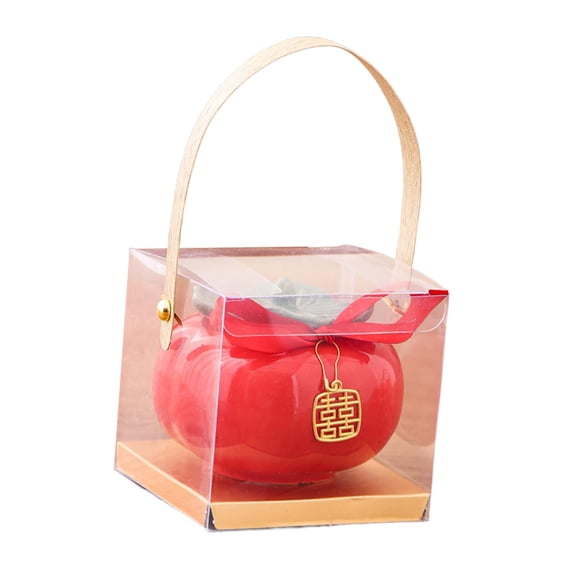 Pitycbo Persimmon Ceramic Candy Jar Sugar Box Decor Candy Bowl with Lid Multifunctional Red L 9cmx7.5cm