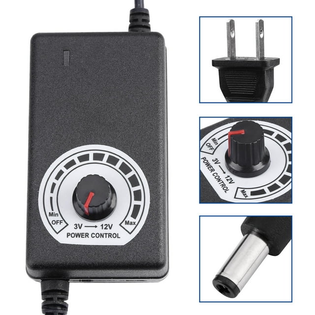 AC To DC Adapter Converter, 3 To 12V 2A Adjustable Power Supply Motor Speed Controller with US Plug 110 To 240V for Wide Usage