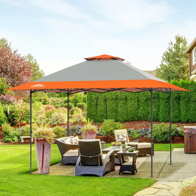 EAGLE PEAK 13 x 13 ft Straight Leg Pop Up Canopy Tent Instant Outdoor  Canopy Easy Single Person Set-up Folding Shelter w/Auto Extending Eaves 169  Square Feet of Shade (Orange) 