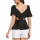 thumbnail image 3 of INSPIRAR CHIC Mariposa con lazo trasero para blusa de manga abullonada de mujer, cuello cuadrado casual, blusa peplum L negra, 3 of 6