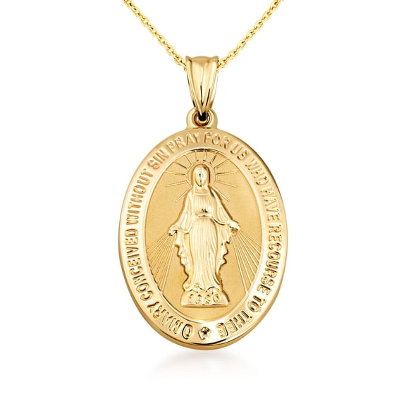 14k Yellow Virgin Mary Miraculous Medal Pendant/Necklace (16 Inches)
