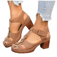 thumbnail image 2 of Women's Heeled Sandals Retro Boho Flower Closed Toe Heels Arch Support Walking Shoes Hook and Loop Pumps Shoes Brown Size 7.5, 2 of 7