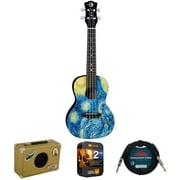 Luna UKE STR C Starry Night Graphic Ukulele with Gigbag Bundle with Luna Portable 5w Ukulele Amplifier, 10ft Instrument Cable 24 AWG and 2 YR CPS Enhanced Protection Pack