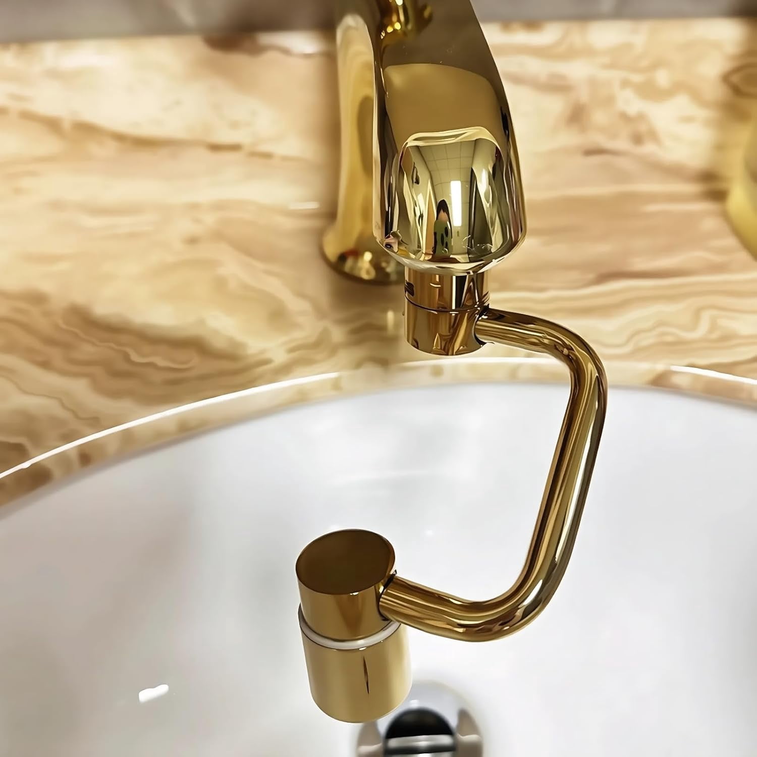 1080° Swivel Faucet Extender, Rotatable Faucet Aerator Extension for Bathroom Faucet, Faucet Extender for Kids, 2 Spray Modes Kitchen Faucet Aerator (Gold)