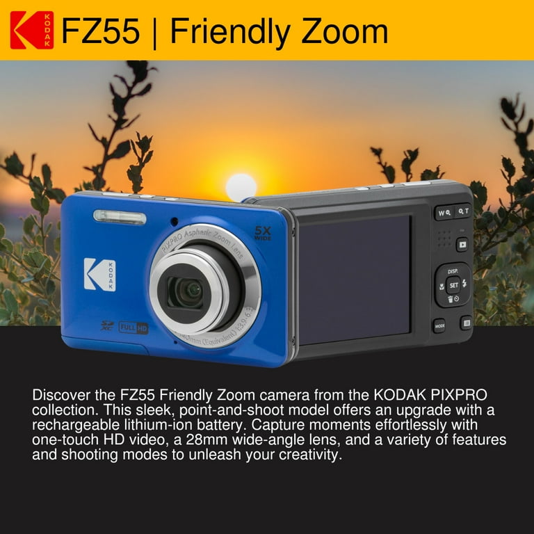 Kodak PIXPRO Friendly Zoom FZ55 Digital Camera (Blue) Bundle with