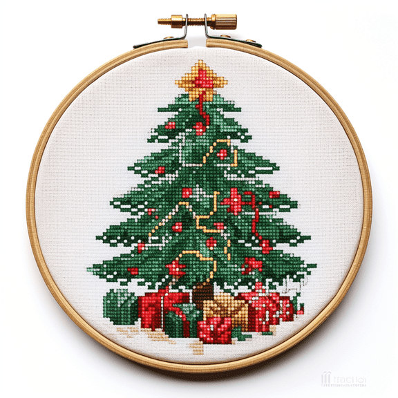 Christmas Tree DIY Stamped Cross Stitch Kits for Beginners Easy with Hoop 11CT Needlepoint Embroidery Counted Cross Stitch Kits Art Craft Wall Decoration 30x30cm(1)
