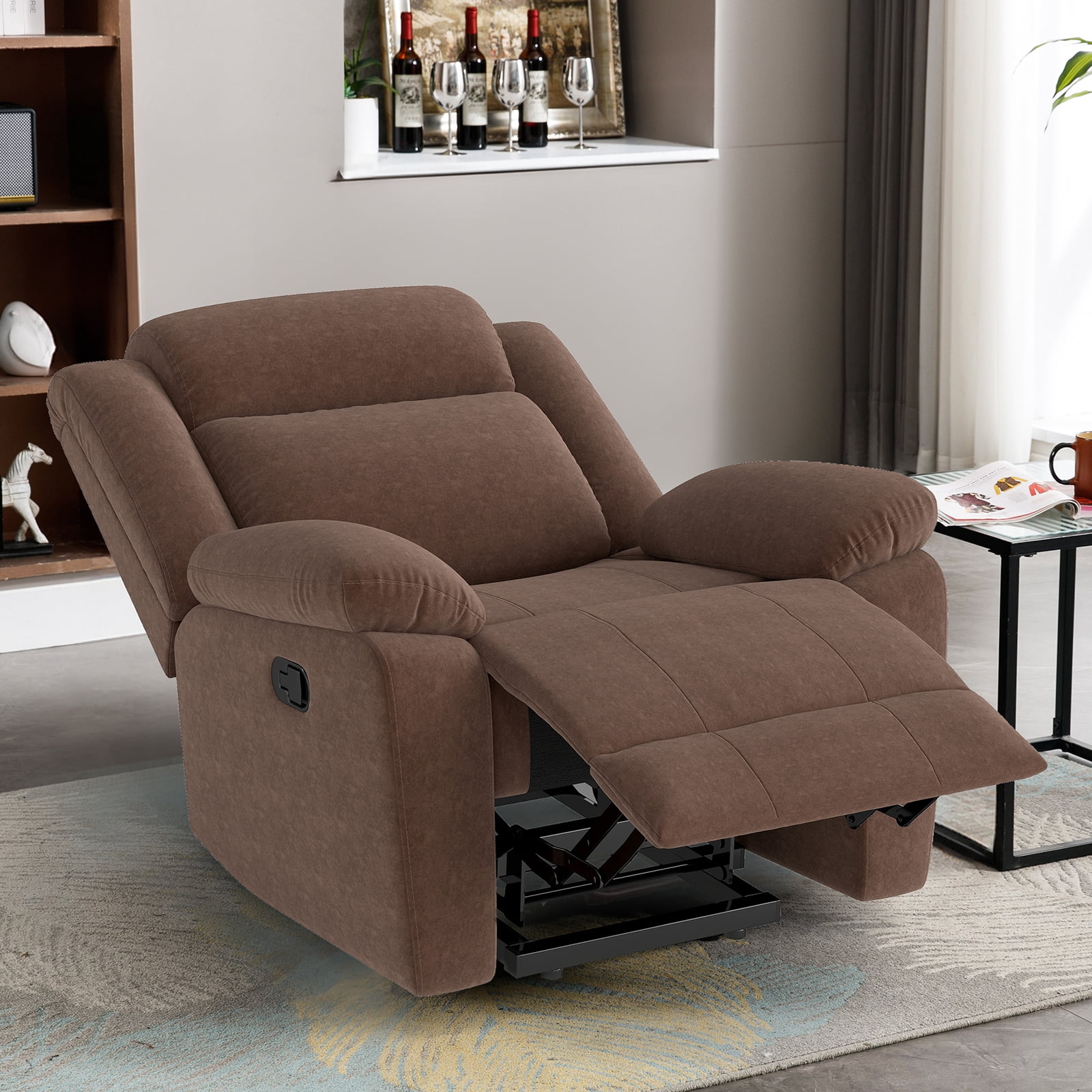 Bonzy Home Extra Wide Manual Recliner Chair in Soft Brown Fabric,Overstuffed Recliner, Brown