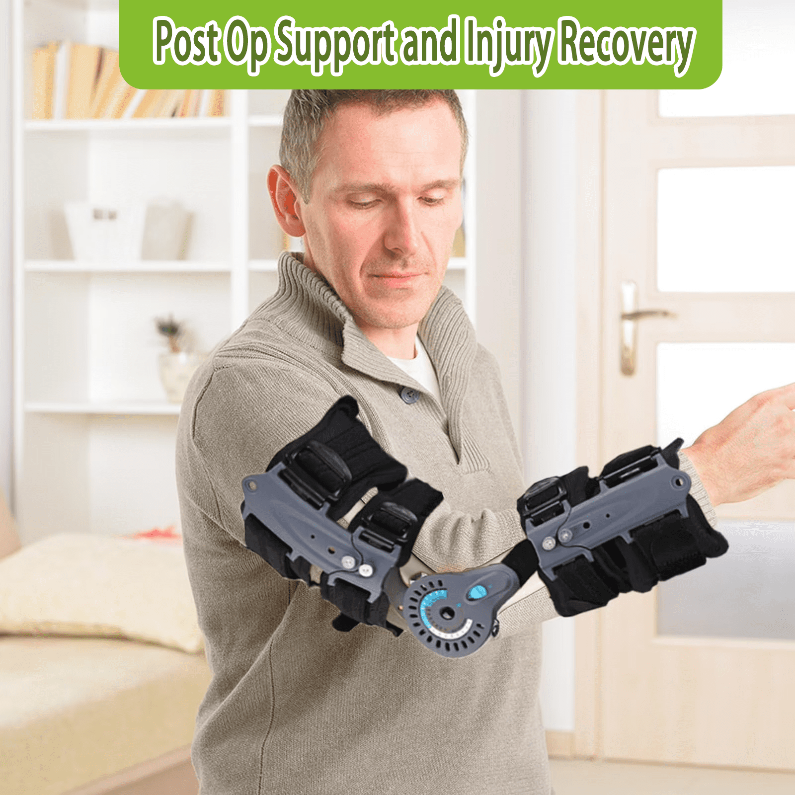Komzer Hinged Elbow Brace, Adjustable ROM Post-Op Stabilizer with Sling for Arm Injury Recovery (Right)
