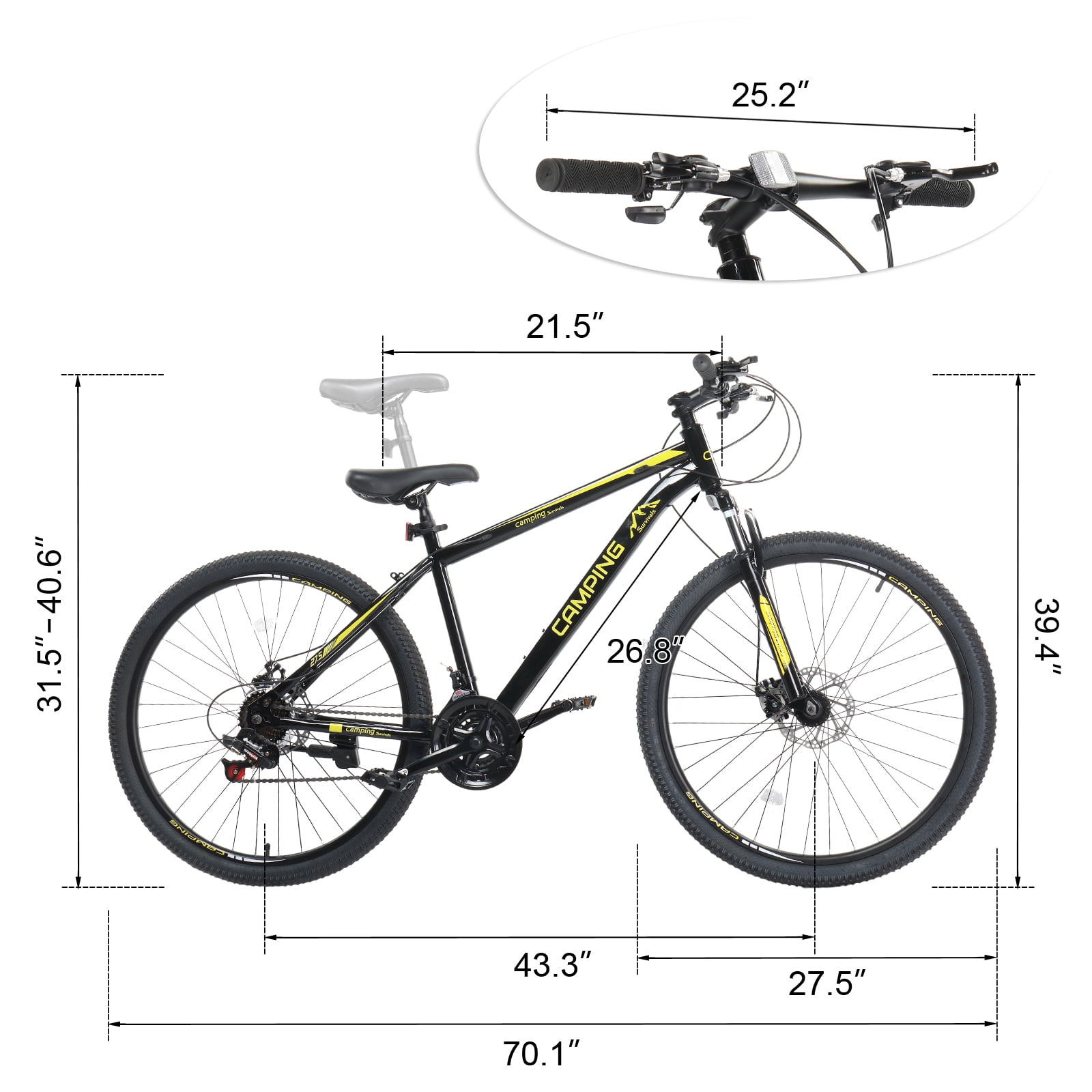 UBesGoo 27.5in Mountain Bike 21 Speed for Adult with Disc Brakes & Suspension, Black, Yellow