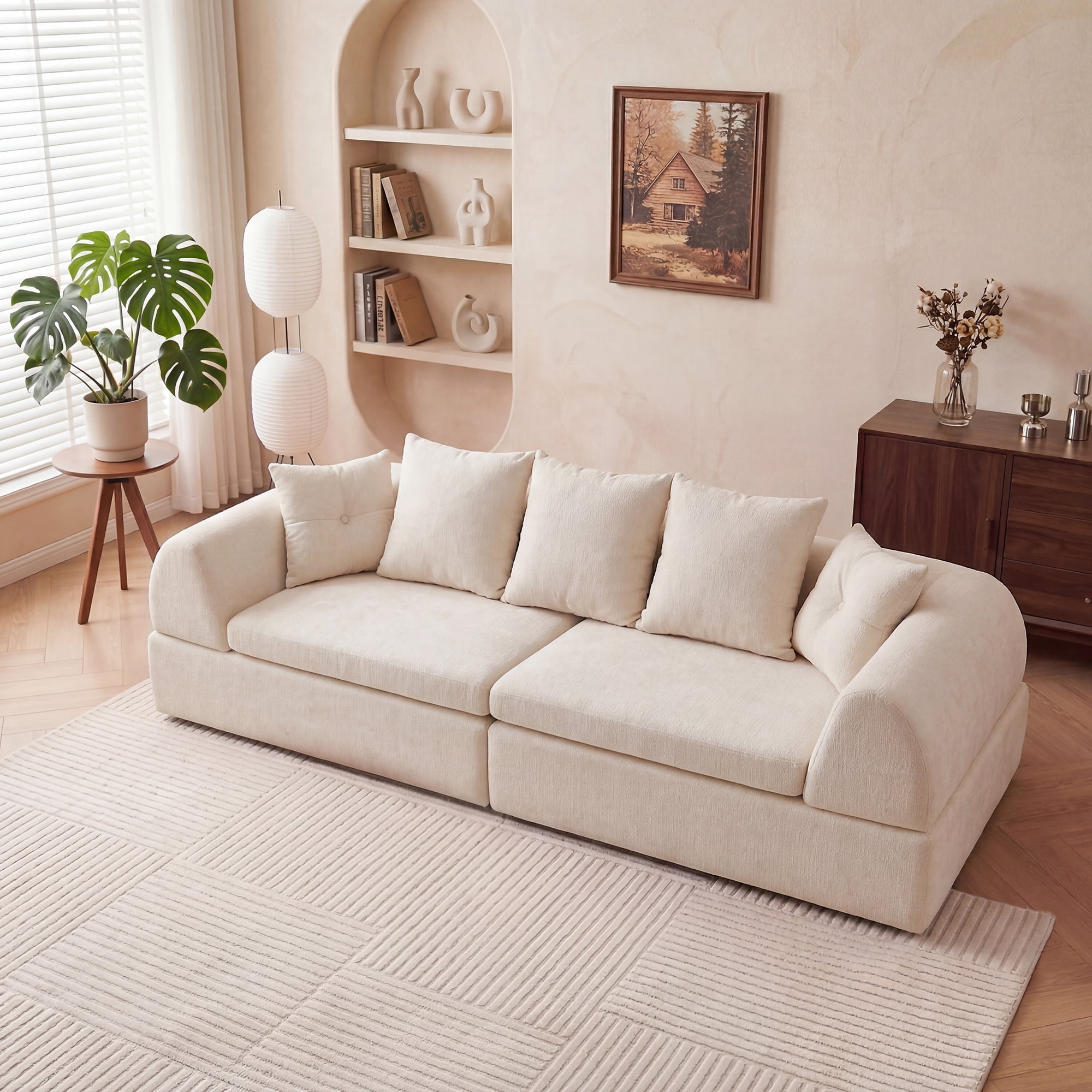 104" Modular Cloud Sectional Sofa with Reversible Ottoman, Vibrant Orange Boneless Couch with Extra Deep Seating