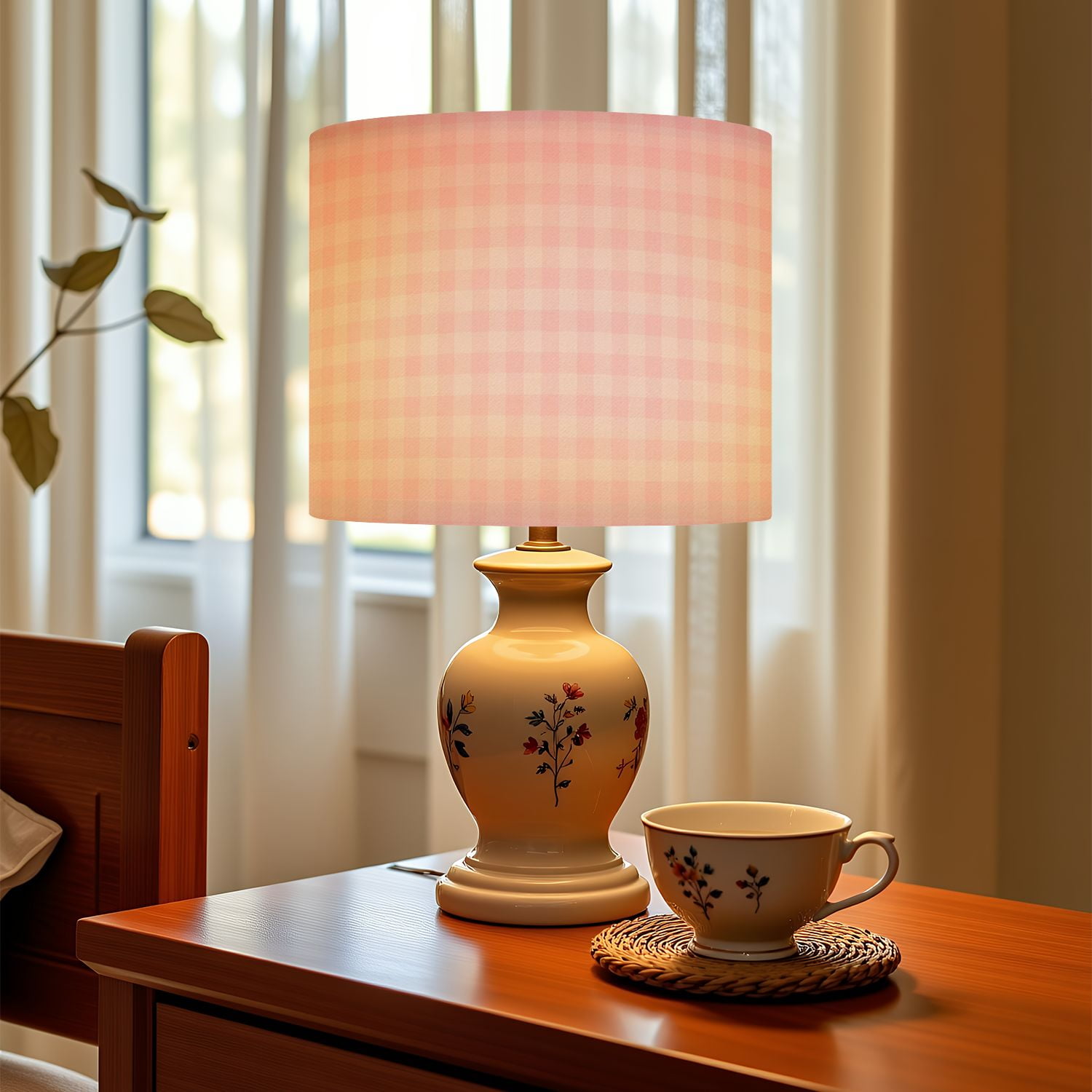 Linen Drum Lampshades Pink Gingham Checkered Seamless Soft Romantic Checkered Valentine 13"x13"x10" Light Shade for Table Lamps Floor Lamp Shades Lampshade Replacement Assembly Required