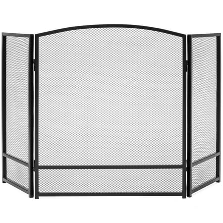 Stained Glass Decorative Fire Screens Best Choice Products 3-Panel 47x29in Simple Steel Mesh Fireplace Screen, Living Room Home Decor w/ Rustic Worn Finish ()