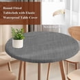 thumbnail image 5 of Round Table Cover 45-54 Inch Vintage Dark Gray Waterproof Reusable Table Cloth Round Fitted Vinyl Tablecloth with Elastic Edged for Parties Outdoors, Farmhouse Retro Solid Color Linen Texture, 5 of 9