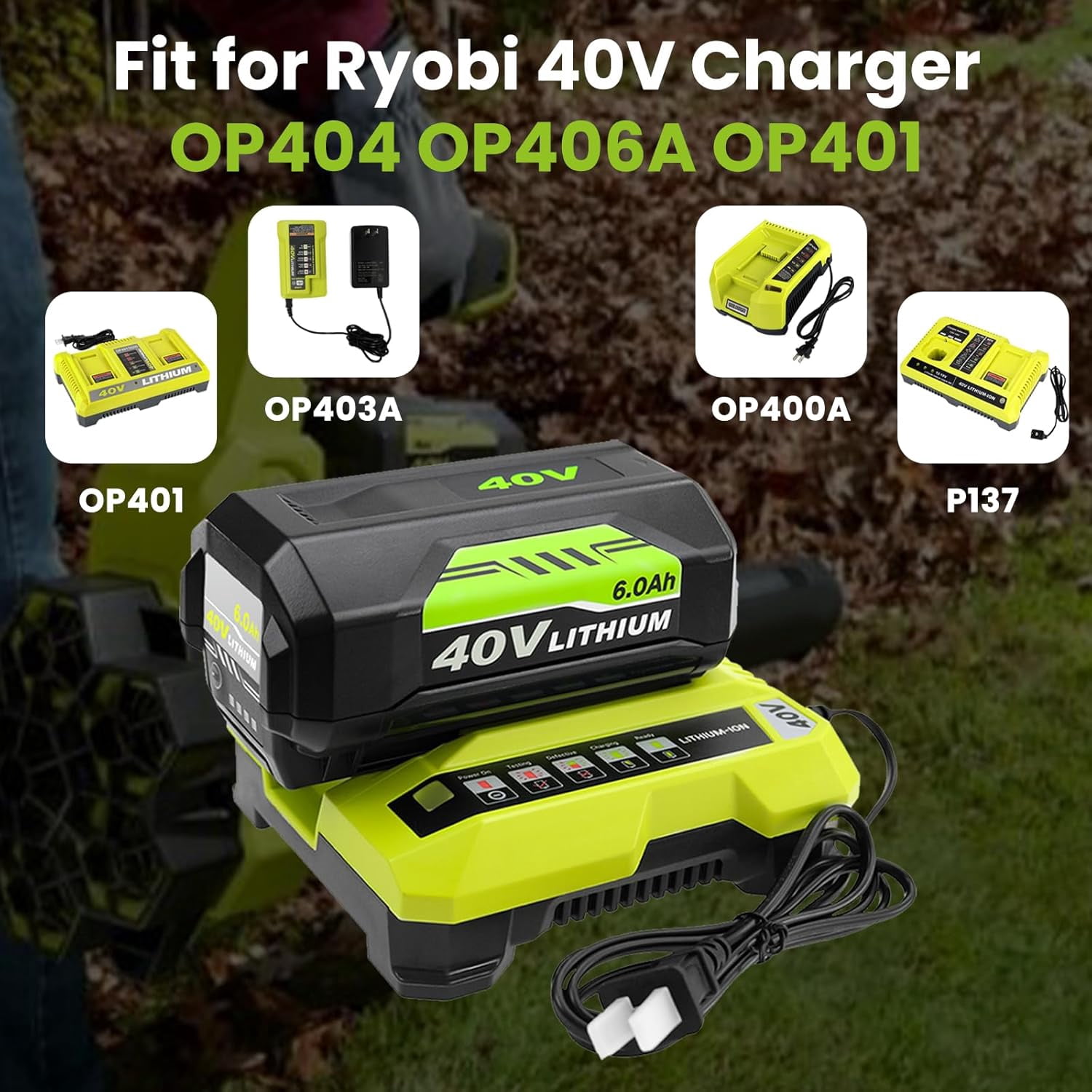 2-Pack 6000mAh OP4060A Battery Replacement for Ryobi 40V Battery and Charger Kit Compatible with Ryobi Battery Lithium Ion 40V OP40601 OP40602 OP4030 OP4040 OP4050A OP40261 Cordless Tools