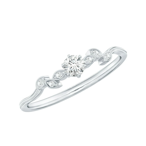 Rosec Jewels Nature Inspired Diamond Promising Ring for Women - 5 MM - EF-VS Quality, 925 Sterling Silver, US 4.00