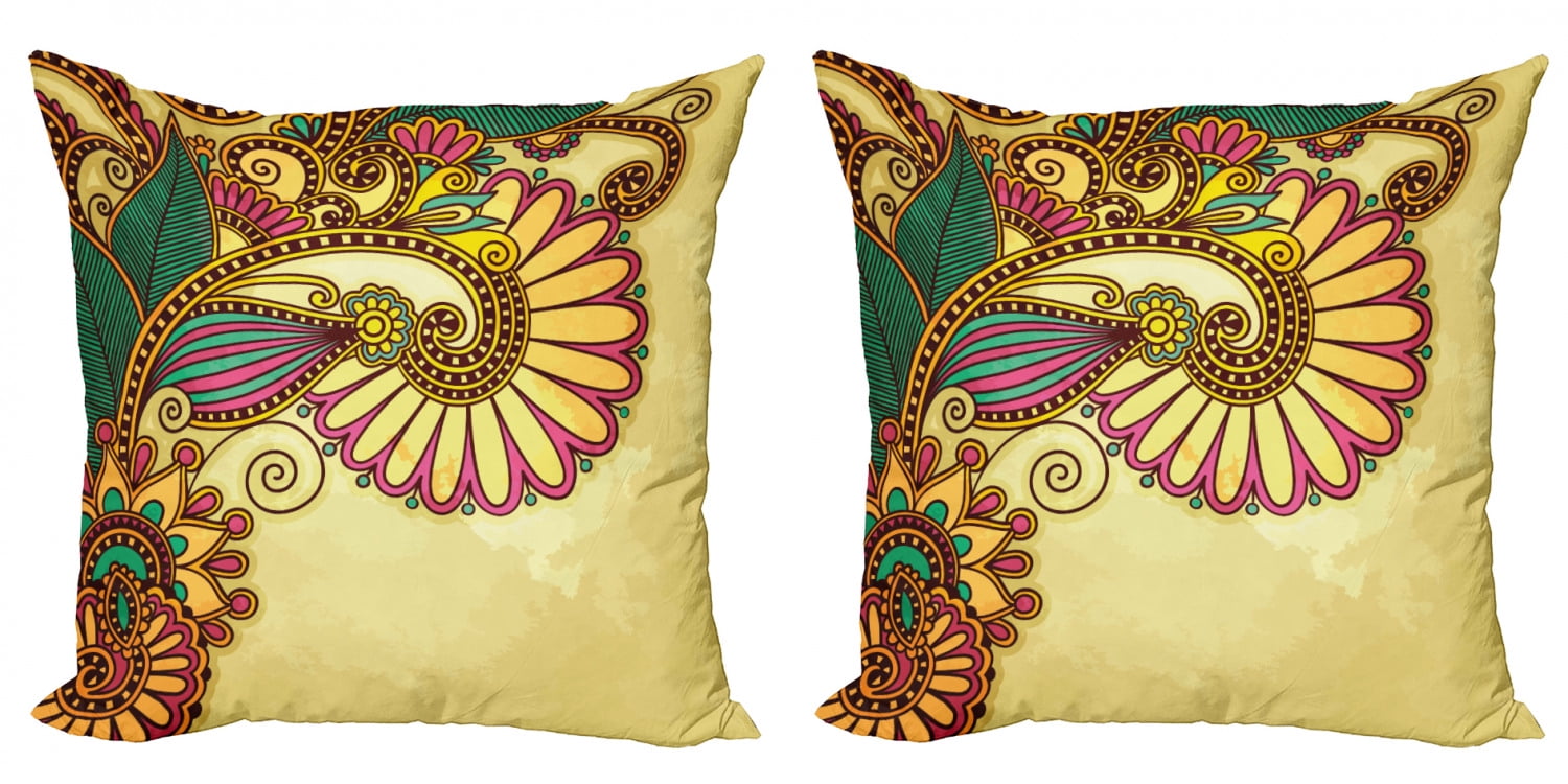 Floral Throw Pillow Cushion Cover Pack of 2, Grunge Worn out Effect