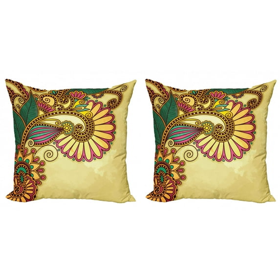 Floral Throw Pillow Cushion Cover Pack of 2, Grunge Worn out Effect Background with Blooming Colorful Petals and Foliage Leaves, Zippered Double-Side Digital Print, 4 Sizes, Multicolor, by Ambesonne