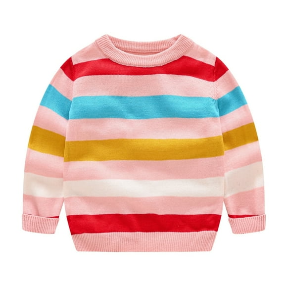 GYRATEDREAM Boys Girls Sweaters 100% Cotton Cable Knit Stripe Sweater Kids Crew Neck Pullover Toddler School Uniform Casual Sweatshirt Top for 2-10Y Pink