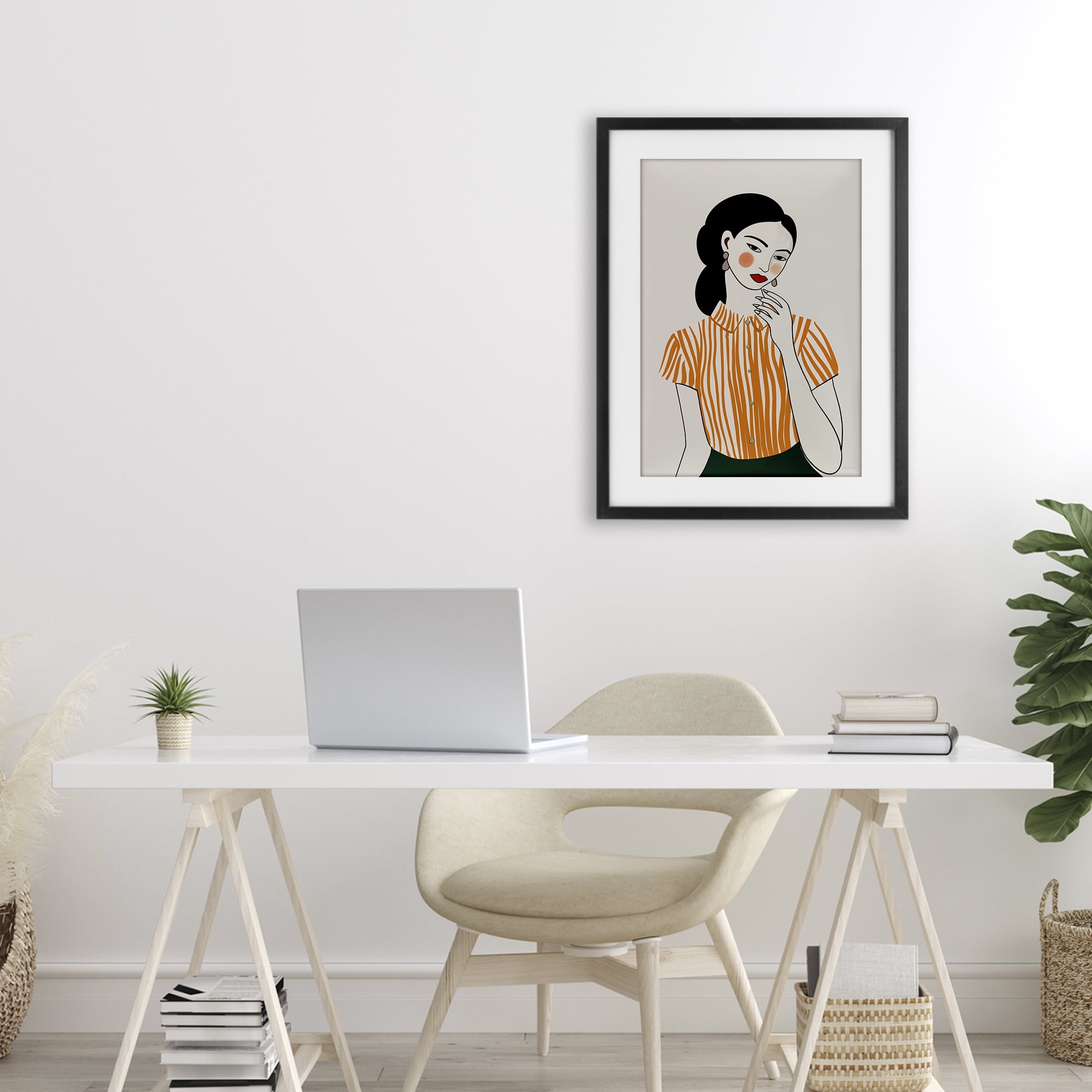 Stupell Industries Woman in Orange Blouse Black Framed Print Under Glass, design by Omar Escalante
