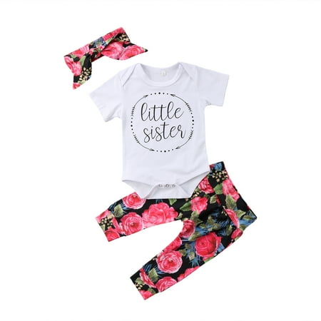 

Meihuida Baby Girl s Short Sleeve Romper + Floral Pants + Bowknot Headband