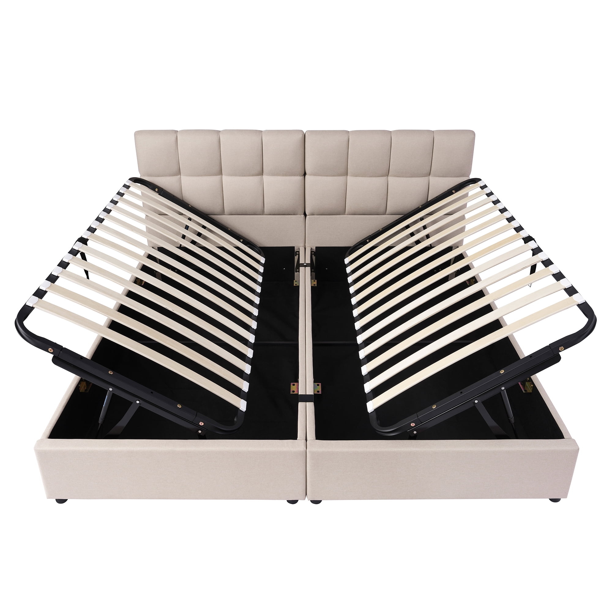 2 Pcs Twin Size Upholstered Platform Bed with Underbed Hydraulic Storage System