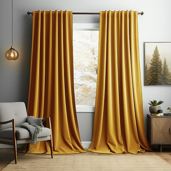 XmhyTop Room Curtains - yellow Thermal Drapes 132*244cm, 1 slice, Velvet Curtains, Best Blackout Curtains for Bedroom, Thermal Insulated
